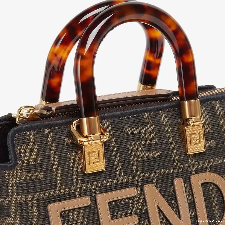 Affordable Logo FF ROMA In The Mini Fabric Fendi By Bag Motif Boston Brown Way 0611